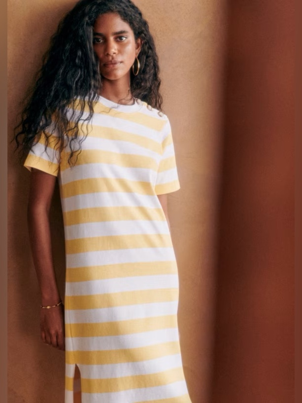 Sezane Emy Dress Yellow and White